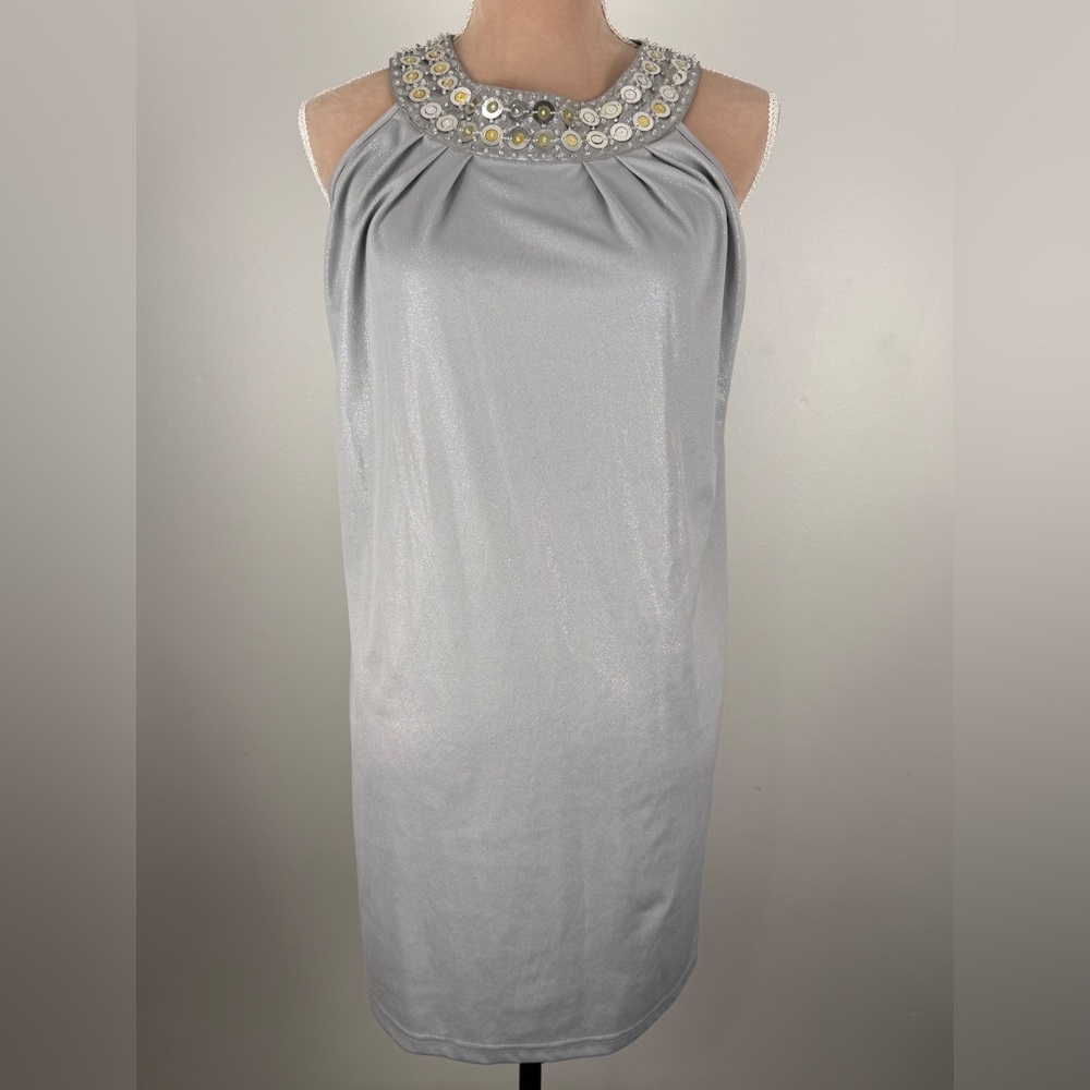 Embellished Silver Sleeveless Shift Blouse